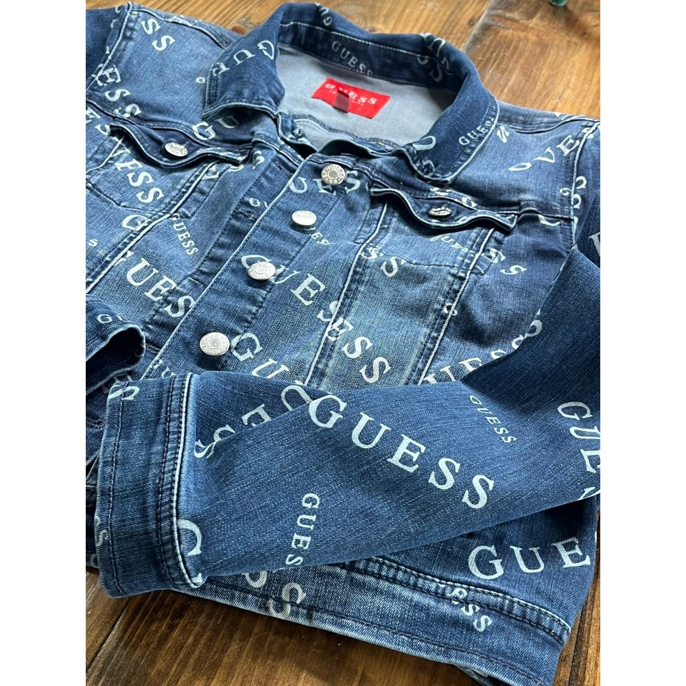 Guess Los Angeles Womens Logo Print Denim Trucker Jacket Blue Medium Wash Large - Picture 3 of 7